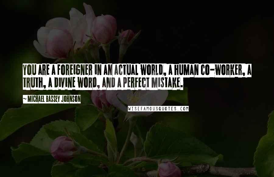 Michael Bassey Johnson Quotes: You are a foreigner in an actual world, a human co-worker, a truth, a divine word, and a perfect mistake.