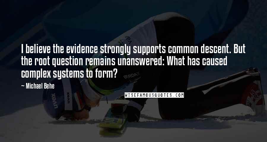 Michael Behe Quotes: I believe the evidence strongly supports common descent. But the root question remains unanswered: What has caused complex systems to form?