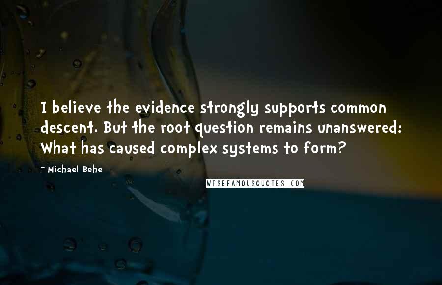 Michael Behe Quotes: I believe the evidence strongly supports common descent. But the root question remains unanswered: What has caused complex systems to form?