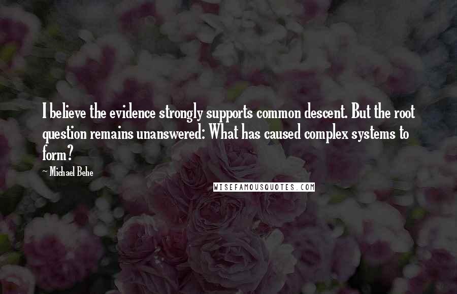 Michael Behe Quotes: I believe the evidence strongly supports common descent. But the root question remains unanswered: What has caused complex systems to form?