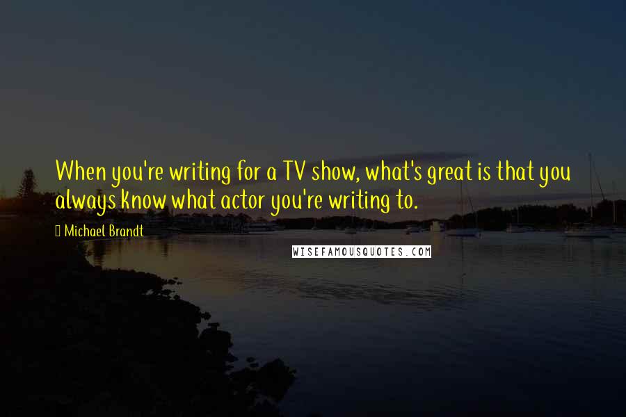 Michael Brandt Quotes: When you're writing for a TV show, what's great is that you always know what actor you're writing to.