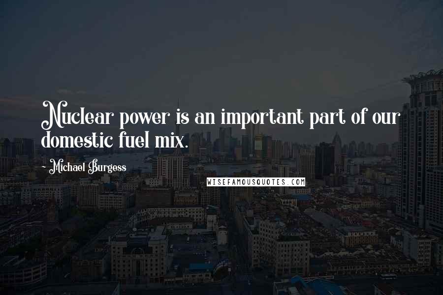 Michael Burgess Quotes: Nuclear power is an important part of our domestic fuel mix.