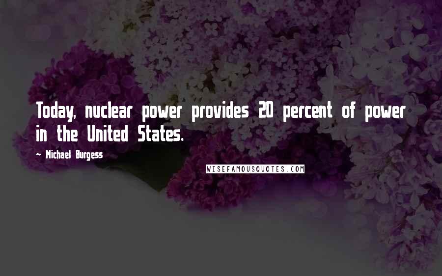 Michael Burgess Quotes: Today, nuclear power provides 20 percent of power in the United States.