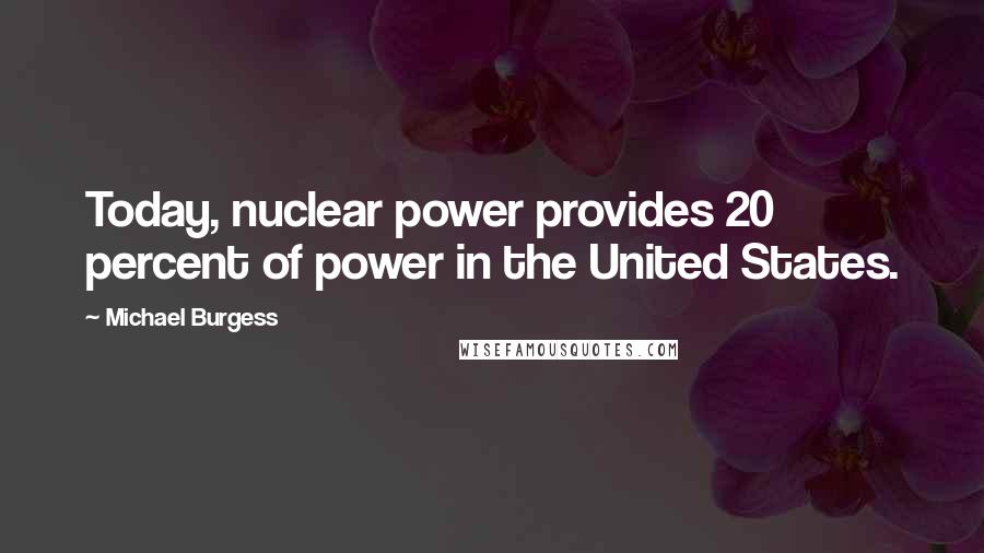 Michael Burgess Quotes: Today, nuclear power provides 20 percent of power in the United States.
