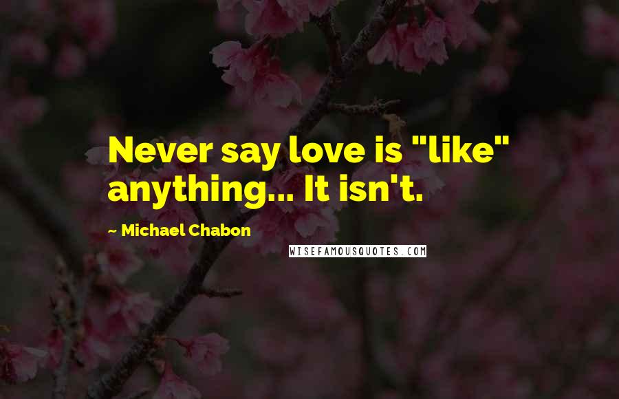 Michael Chabon Quotes: Never say love is "like" anything... It isn't.