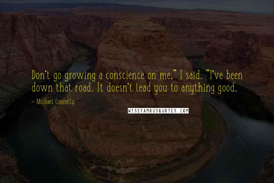 Michael Connelly Quotes: Don't go growing a conscience on me," I said. "I've been down that road. It doesn't lead you to anything good.