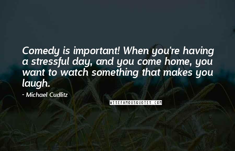 Michael Cudlitz Quotes: Comedy is important! When you're having a stressful day, and you come home, you want to watch something that makes you laugh.