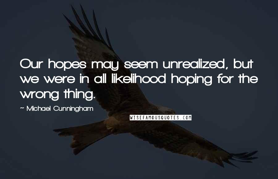 Michael Cunningham Quotes: Our hopes may seem unrealized, but we were in all likelihood hoping for the wrong thing.