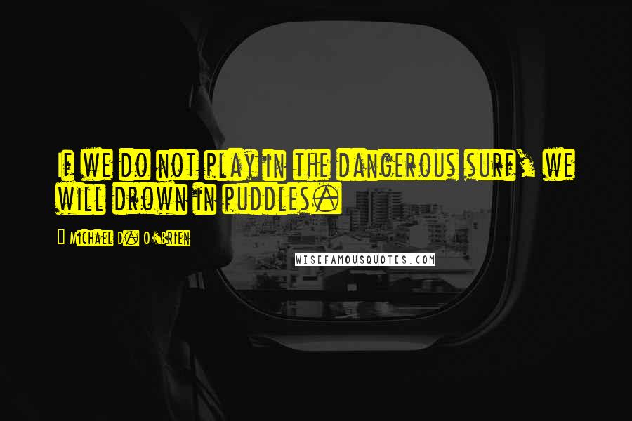 Michael D. O'Brien Quotes: If we do not play in the dangerous surf, we will drown in puddles.
