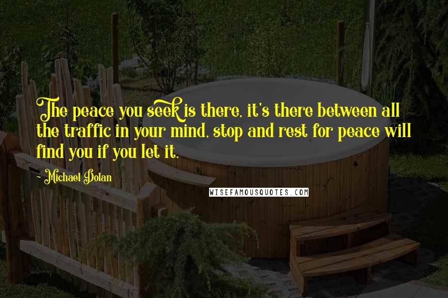 Michael Dolan Quotes: The peace you seek is there, it's there between all the traffic in your mind, stop and rest for peace will find you if you let it.