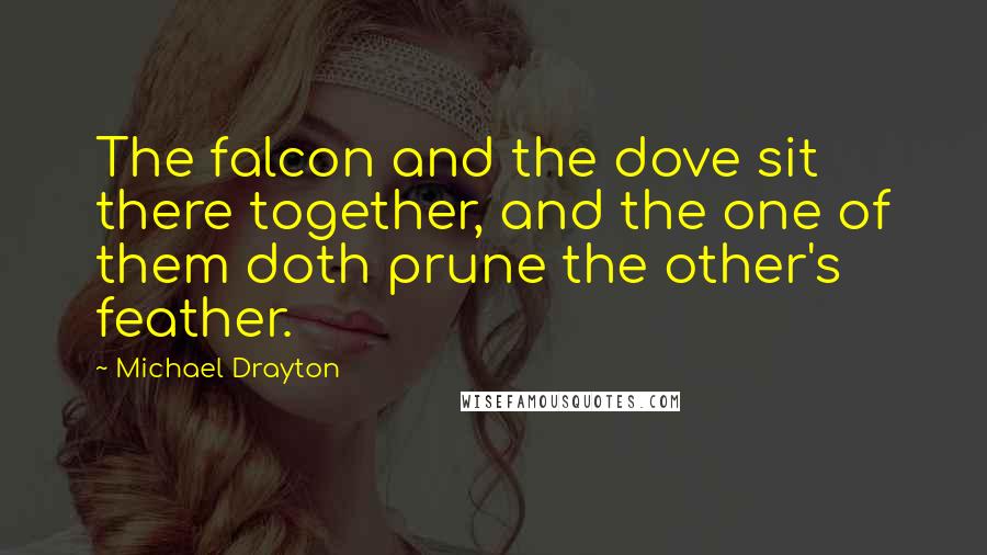 Michael Drayton Quotes: The falcon and the dove sit there together, and the one of them doth prune the other's feather.