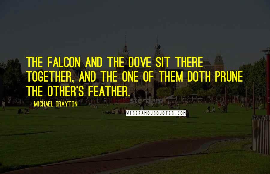 Michael Drayton Quotes: The falcon and the dove sit there together, and the one of them doth prune the other's feather.