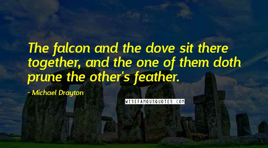 Michael Drayton Quotes: The falcon and the dove sit there together, and the one of them doth prune the other's feather.