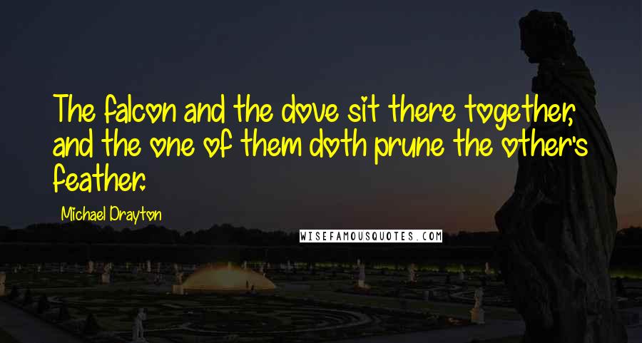 Michael Drayton Quotes: The falcon and the dove sit there together, and the one of them doth prune the other's feather.