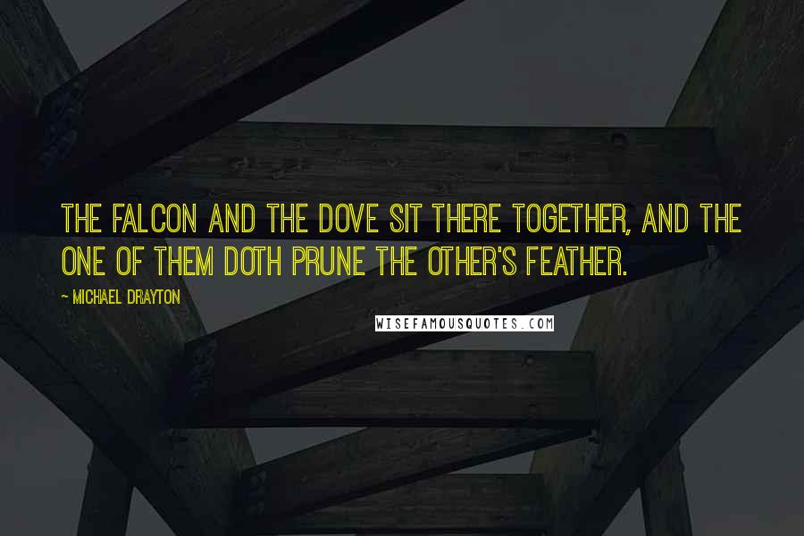 Michael Drayton Quotes: The falcon and the dove sit there together, and the one of them doth prune the other's feather.