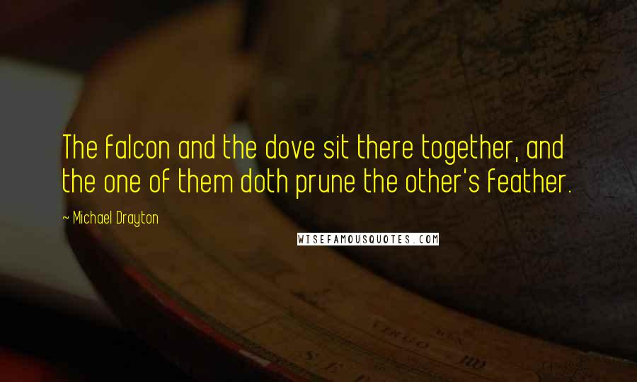 Michael Drayton Quotes: The falcon and the dove sit there together, and the one of them doth prune the other's feather.