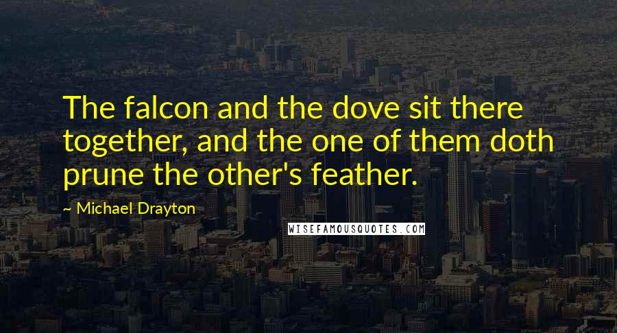 Michael Drayton Quotes: The falcon and the dove sit there together, and the one of them doth prune the other's feather.