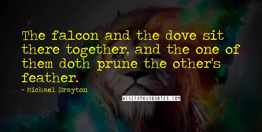 Michael Drayton Quotes: The falcon and the dove sit there together, and the one of them doth prune the other's feather.