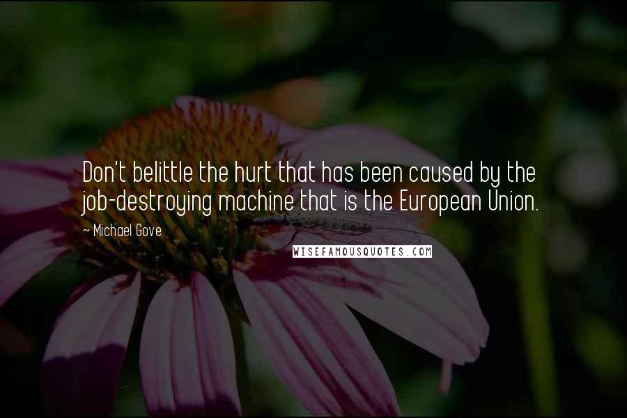 Michael Gove Quotes: Don't belittle the hurt that has been caused by the job-destroying machine that is the European Union.