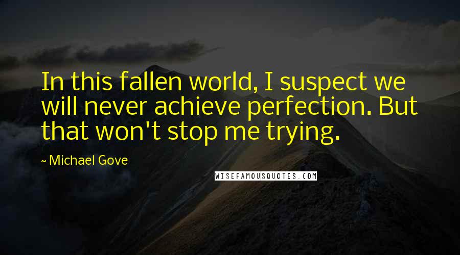 Michael Gove Quotes: In this fallen world, I suspect we will never achieve perfection. But that won't stop me trying.