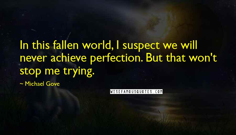 Michael Gove Quotes: In this fallen world, I suspect we will never achieve perfection. But that won't stop me trying.