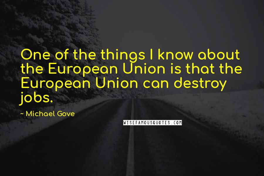 Michael Gove Quotes: One of the things I know about the European Union is that the European Union can destroy jobs.