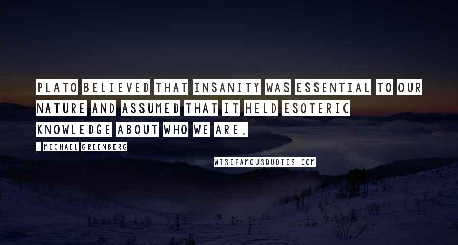 Michael Greenberg Quotes: Plato believed that insanity was essential to our nature and assumed that it held esoteric knowledge about who we are.