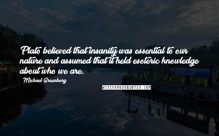 Michael Greenberg Quotes: Plato believed that insanity was essential to our nature and assumed that it held esoteric knowledge about who we are.