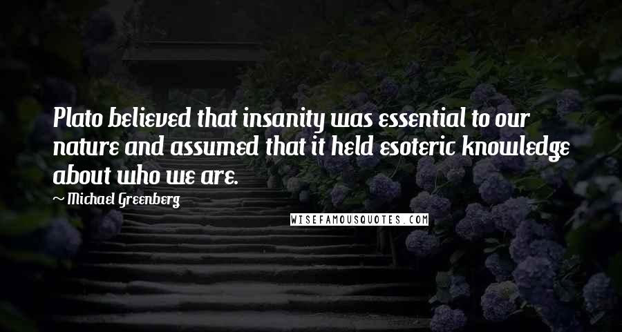 Michael Greenberg Quotes: Plato believed that insanity was essential to our nature and assumed that it held esoteric knowledge about who we are.