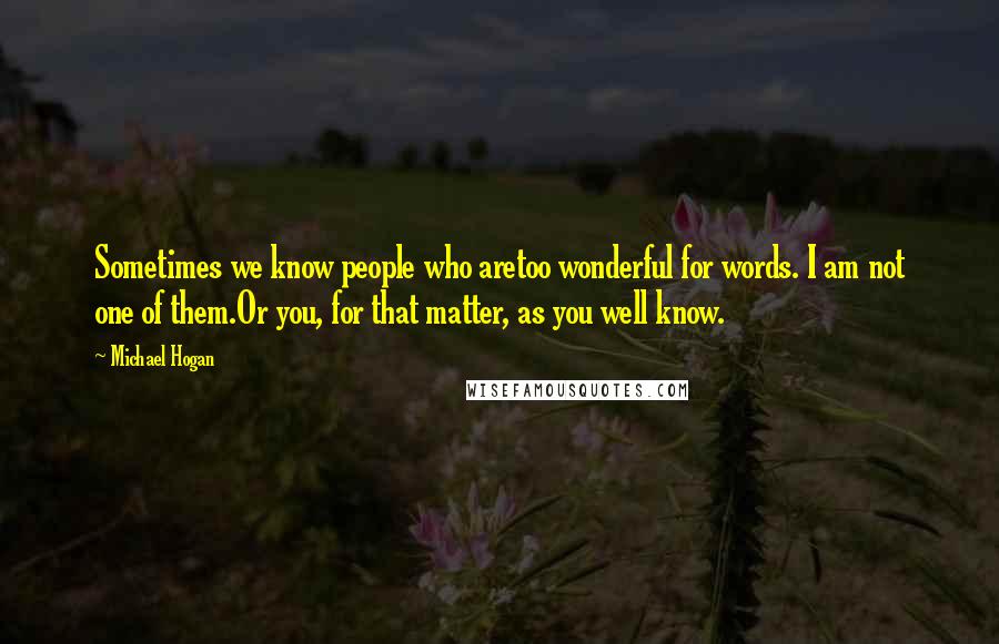 Michael Hogan Quotes: Sometimes we know people who aretoo wonderful for words. I am not one of them.Or you, for that matter, as you well know.
