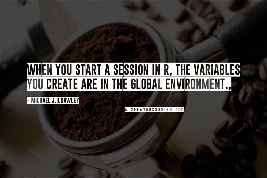 Michael J. Crawley Quotes: When you start a session in R, the variables you create are in the global environment.,