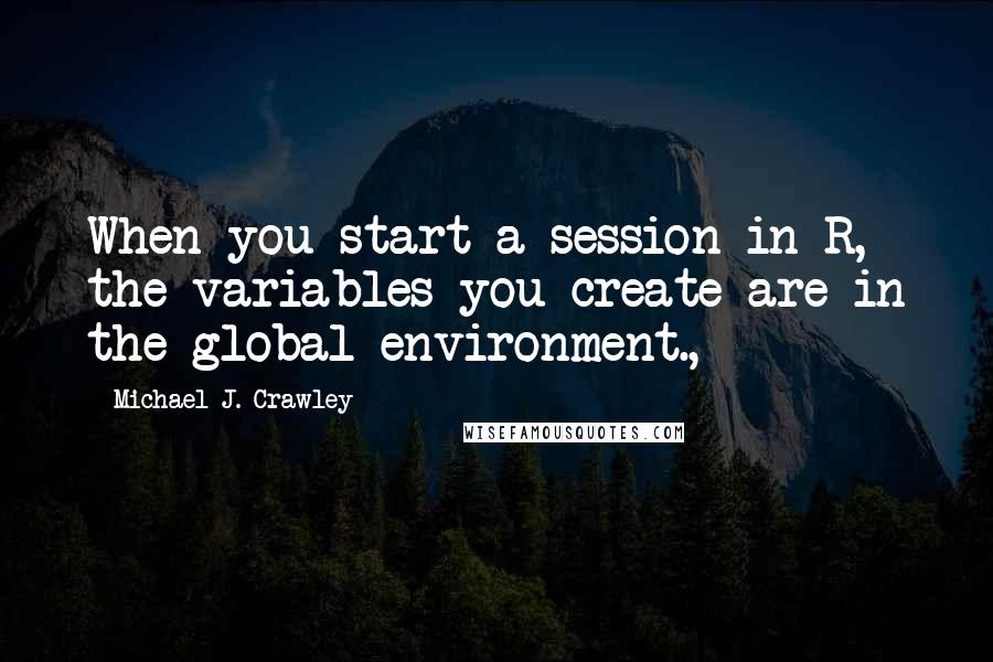 Michael J. Crawley Quotes: When you start a session in R, the variables you create are in the global environment.,