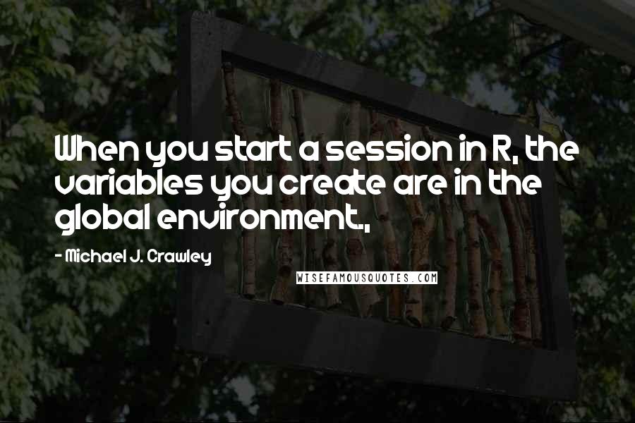 Michael J. Crawley Quotes: When you start a session in R, the variables you create are in the global environment.,