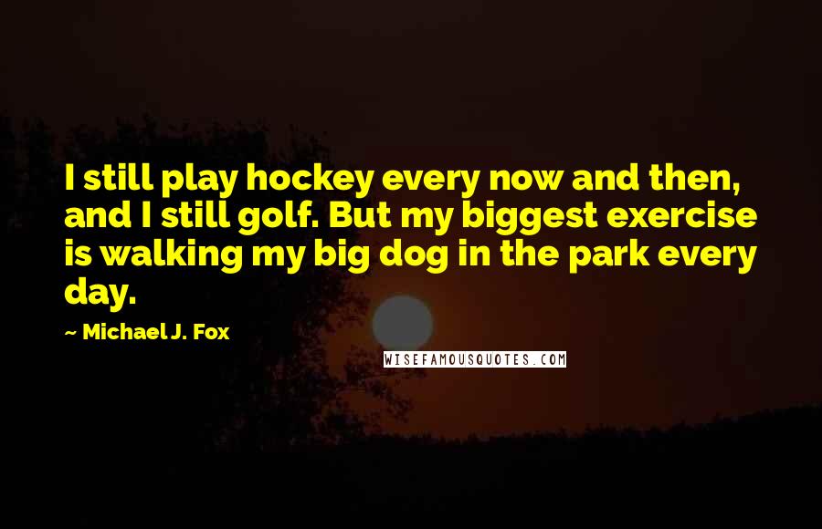 Michael J. Fox Quotes: I still play hockey every now and then, and I still golf. But my biggest exercise is walking my big dog in the park every day.