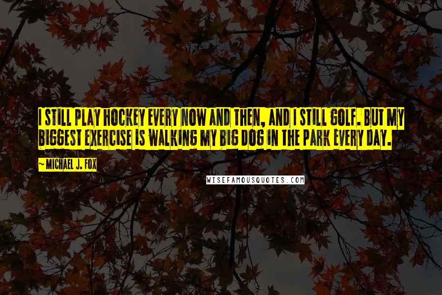 Michael J. Fox Quotes: I still play hockey every now and then, and I still golf. But my biggest exercise is walking my big dog in the park every day.