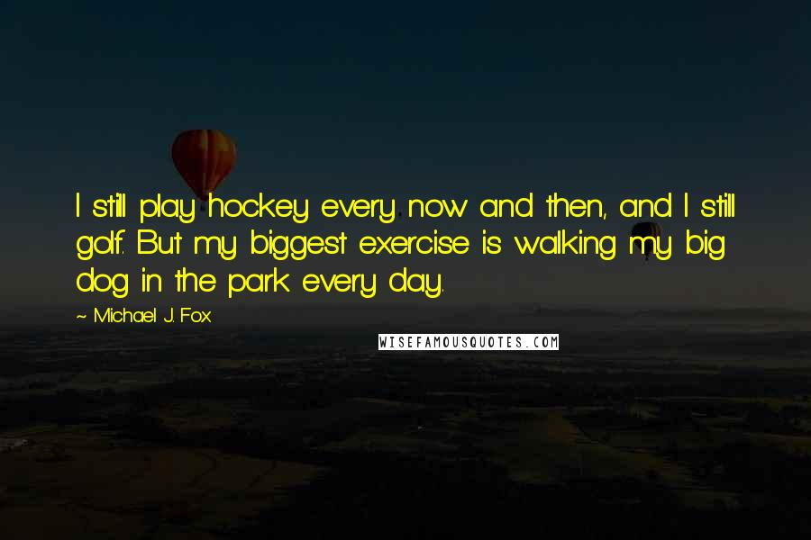 Michael J. Fox Quotes: I still play hockey every now and then, and I still golf. But my biggest exercise is walking my big dog in the park every day.