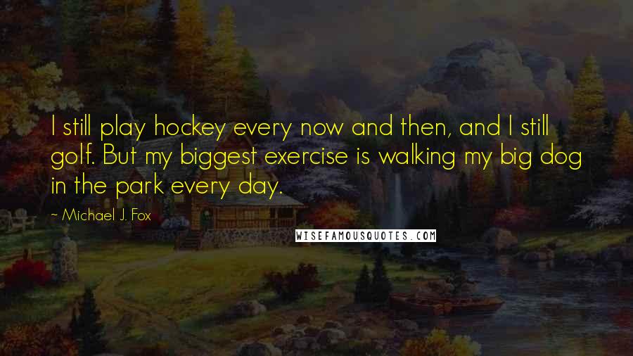 Michael J. Fox Quotes: I still play hockey every now and then, and I still golf. But my biggest exercise is walking my big dog in the park every day.