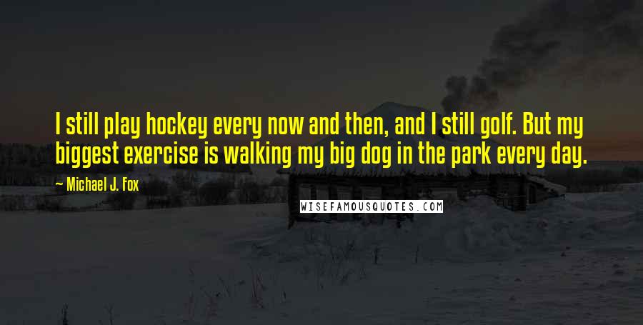 Michael J. Fox Quotes: I still play hockey every now and then, and I still golf. But my biggest exercise is walking my big dog in the park every day.