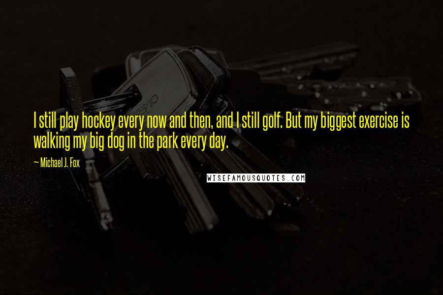 Michael J. Fox Quotes: I still play hockey every now and then, and I still golf. But my biggest exercise is walking my big dog in the park every day.