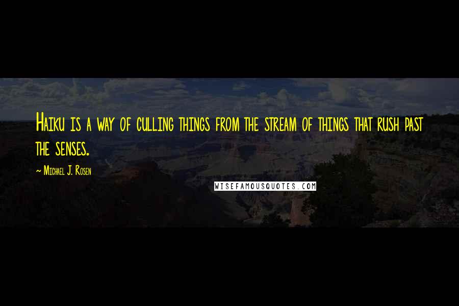 Michael J. Rosen Quotes: Haiku is a way of culling things from the stream of things that rush past the senses.