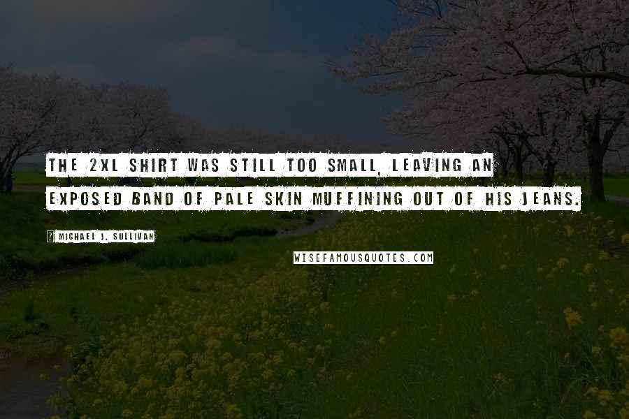 Michael J. Sullivan Quotes: The 2XL shirt was still too small, leaving an exposed band of pale skin muffining out of his jeans.