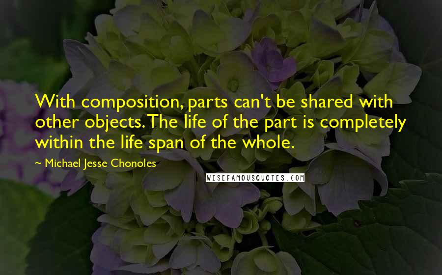 Michael Jesse Chonoles Quotes: With composition, parts can't be shared with other objects. The life of the part is completely within the life span of the whole.
