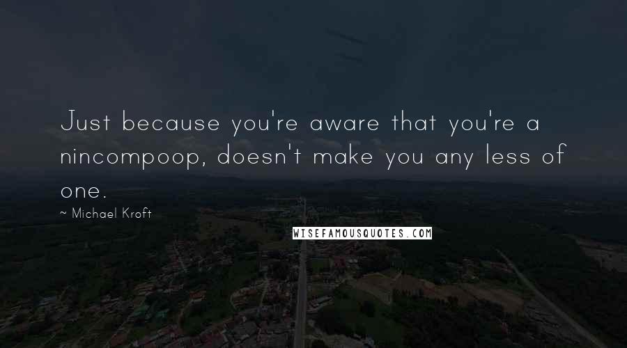 Michael Kroft Quotes: Just because you're aware that you're a nincompoop, doesn't make you any less of one.