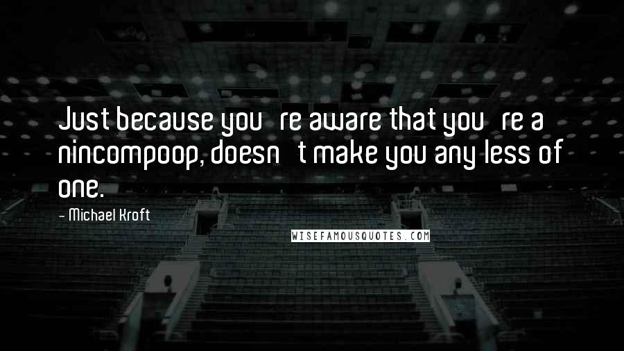 Michael Kroft Quotes: Just because you're aware that you're a nincompoop, doesn't make you any less of one.
