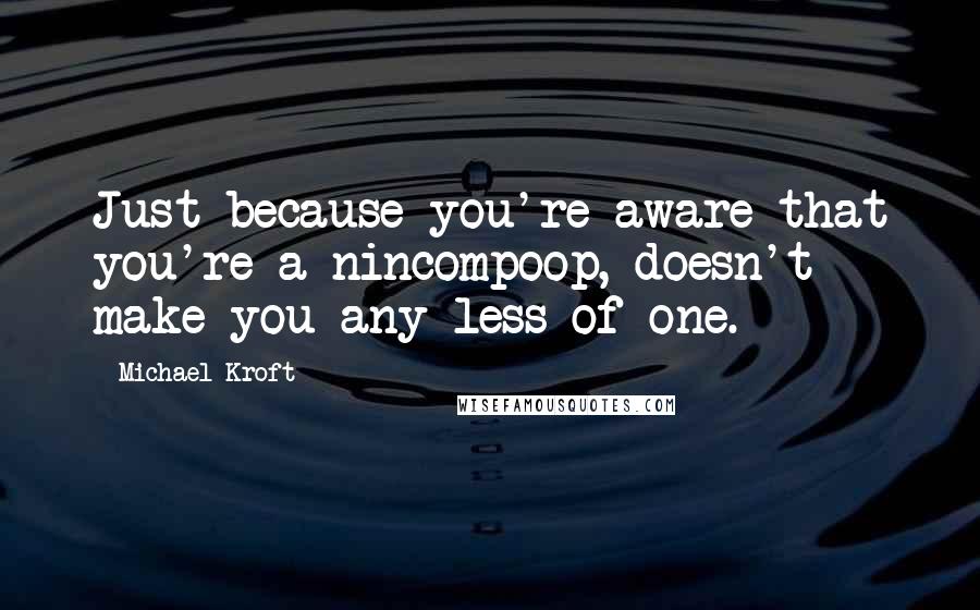 Michael Kroft Quotes: Just because you're aware that you're a nincompoop, doesn't make you any less of one.