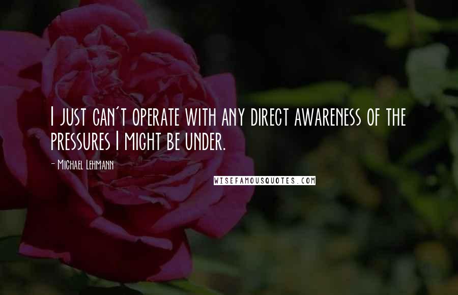 Michael Lehmann Quotes: I just can't operate with any direct awareness of the pressures I might be under.