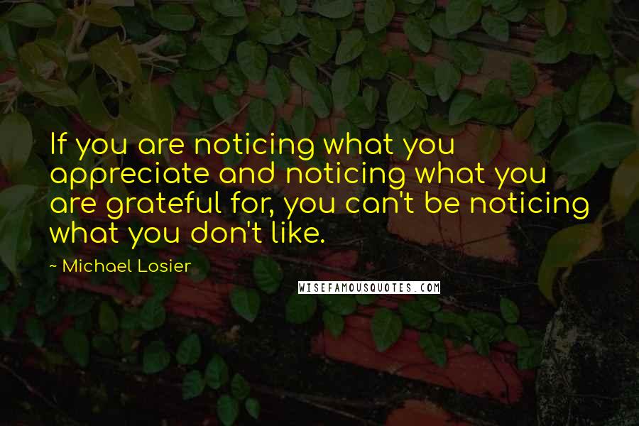 Michael Losier Quotes: If you are noticing what you appreciate and noticing what you are grateful for, you can't be noticing what you don't like.