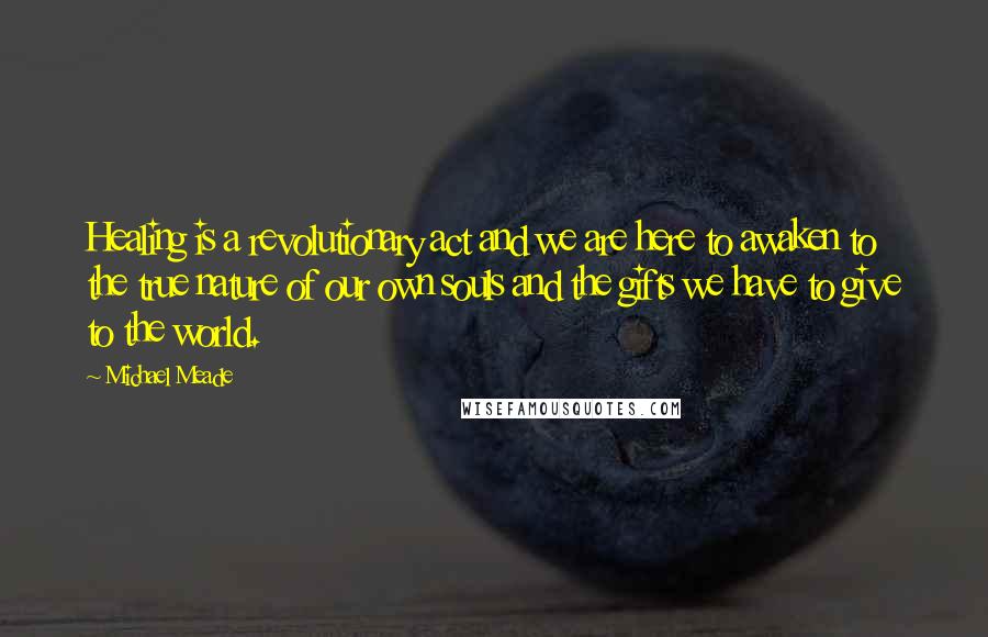 Michael Meade Quotes: Healing is a revolutionary act and we are here to awaken to the true nature of our own souls and the gifts we have to give to the world.