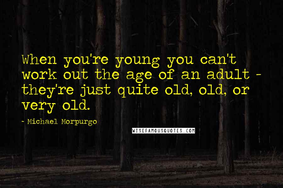 Michael Morpurgo Quotes: When you're young you can't work out the age of an adult - they're just quite old, old, or very old.