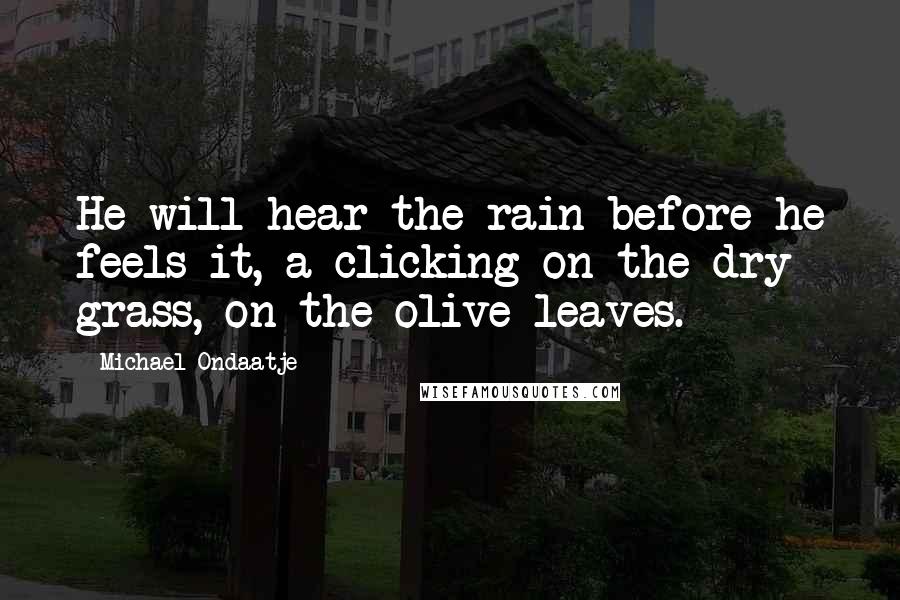 Michael Ondaatje Quotes: He will hear the rain before he feels it, a clicking on the dry grass, on the olive leaves.